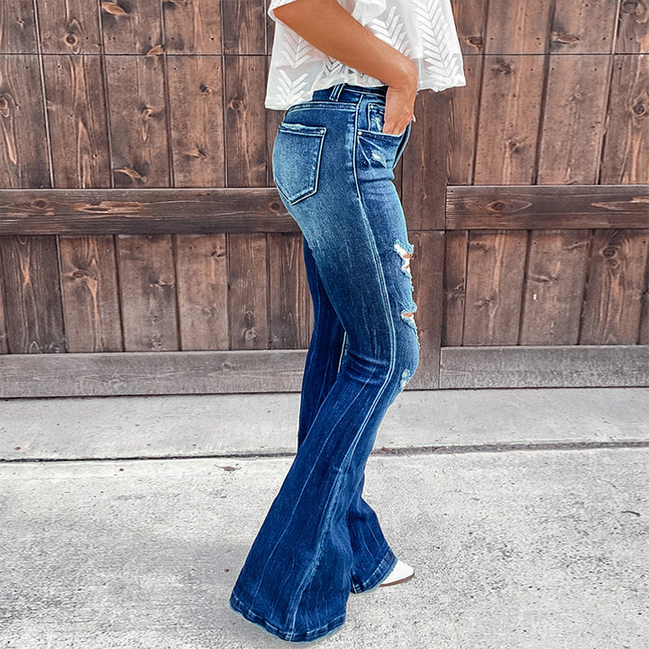 Dame Flared Jeans med modige Ripped-detaljer og afslappet snit Stilla
