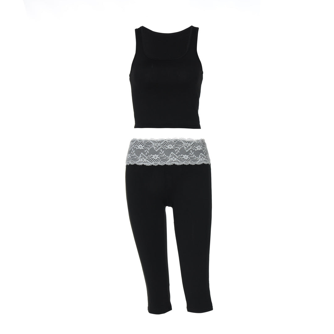 Dame Sporty Crop-Top og Leggings Sæt med Spids Bund Stilla