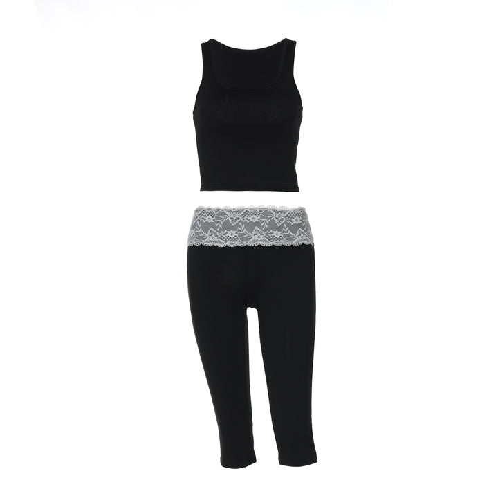 Dame Sporty Crop-Top og Leggings Sæt med Spids Bund Stilla