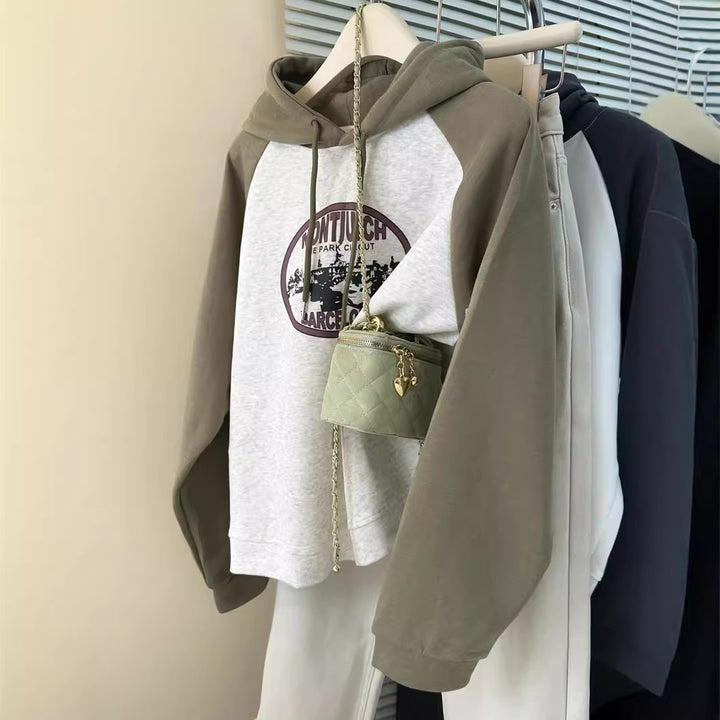 Femme Casual Grafik Hoodie med kraftige kontrastærmer Stilla