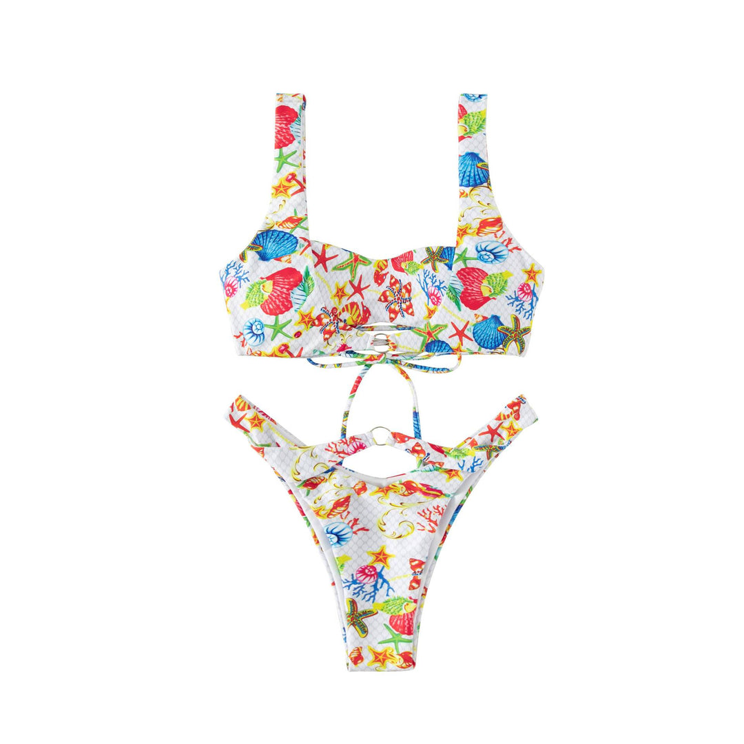 Dame bikini med blomsterdesign og justerbare stropper Skovae