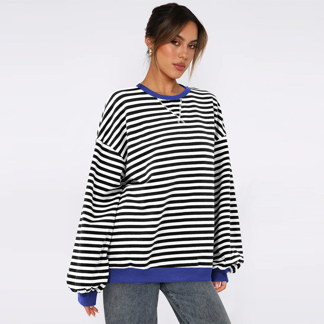 Dame overdimensioneret stribet sweater med pufærmer Stilla