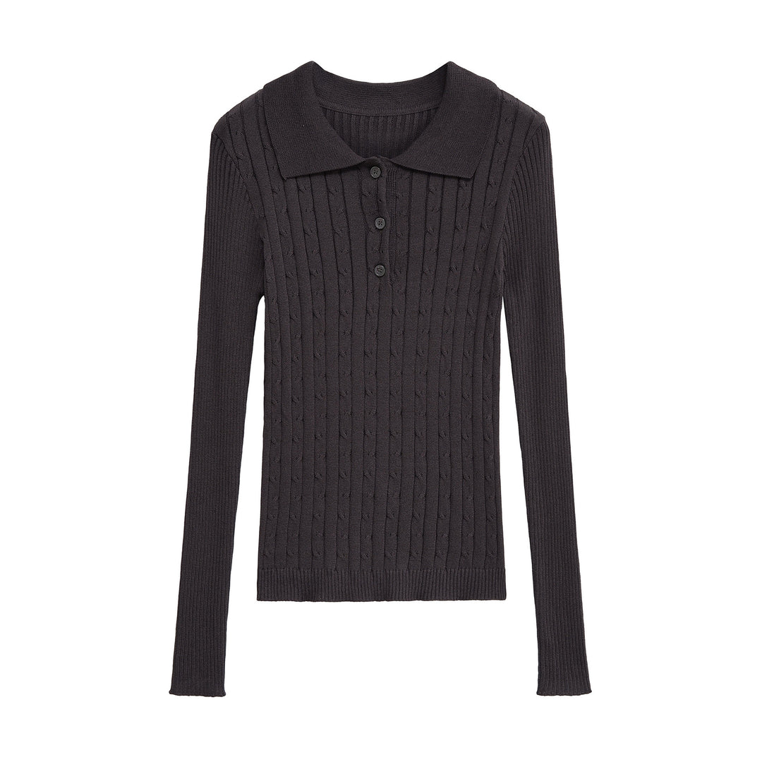 Dame Langærmet Polo-Skjorte med struktureret ribdesign Stilla
