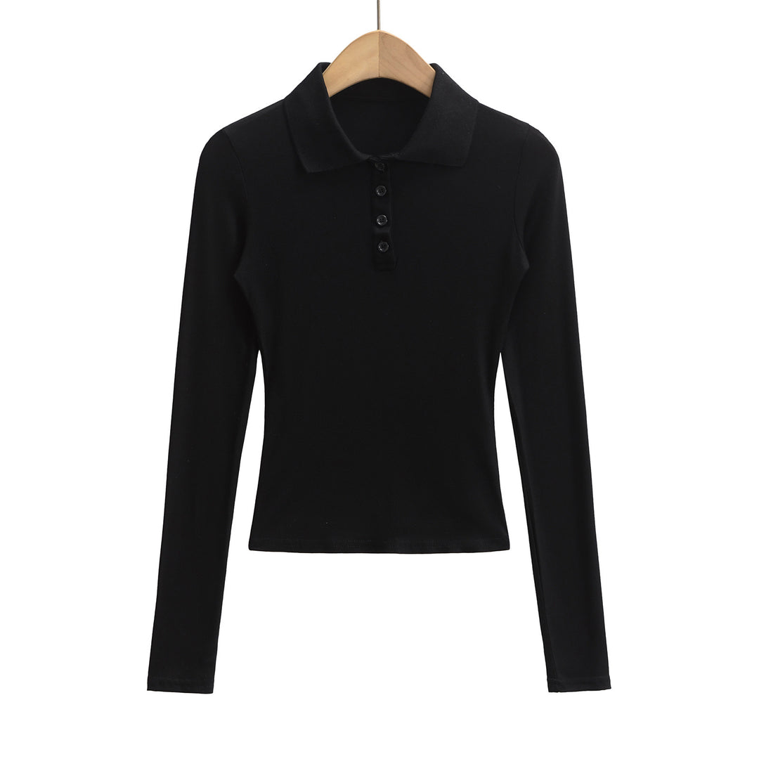 Dame langærmet polo-shirt med moderne knapliste og fin struktur Stilla
