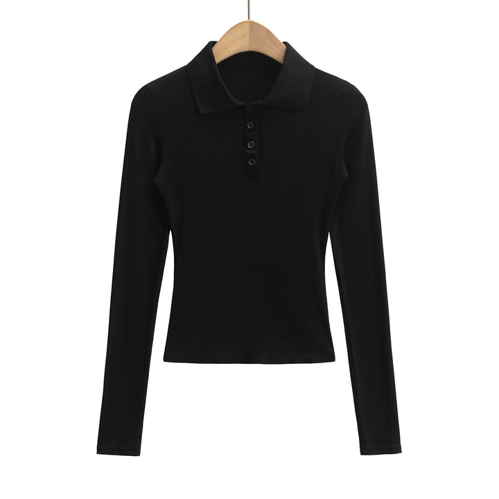 Dame langærmet polo-shirt med moderne knapliste og fin struktur Stilla