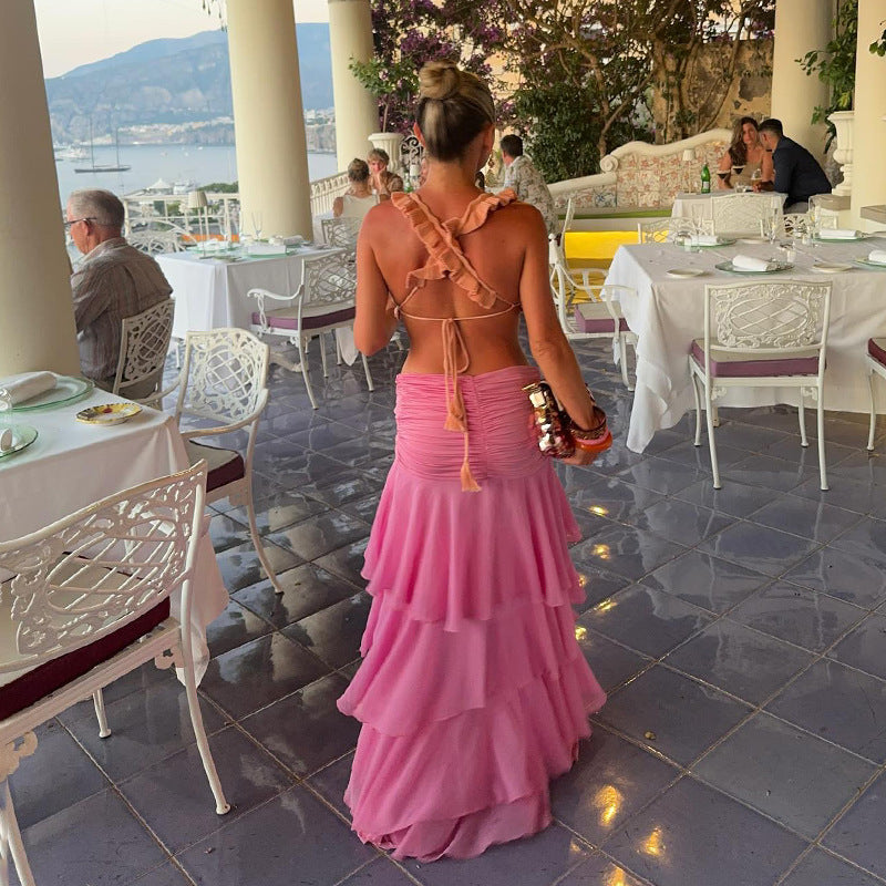 Damen eleganter Maxi-Rock mit voluminösen Rüschendetails Skovae