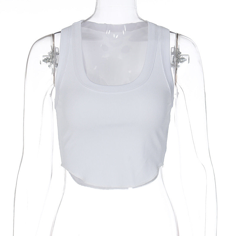Dame Crop-Top i let, elastisk stof med fin ribstruktur Stilla