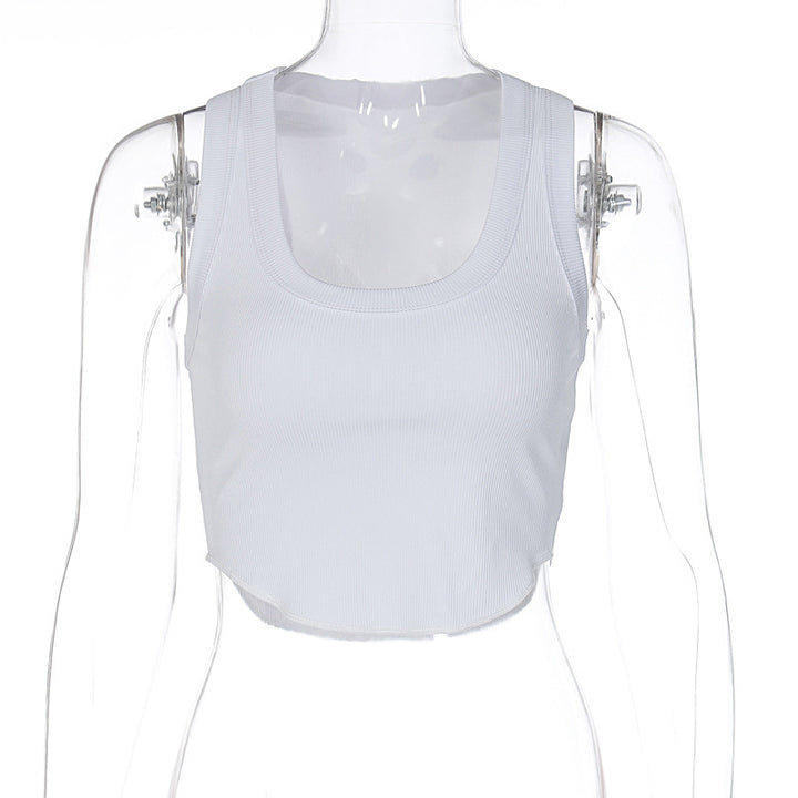 Dame Crop-Top i let, elastisk stof med fin ribstruktur Stilla