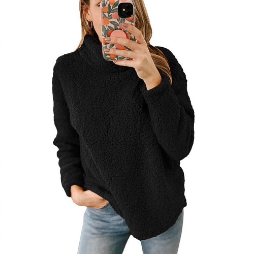 Kvinders hyggelige fleece sweater med høj krave og struktureret overflade Stilla
