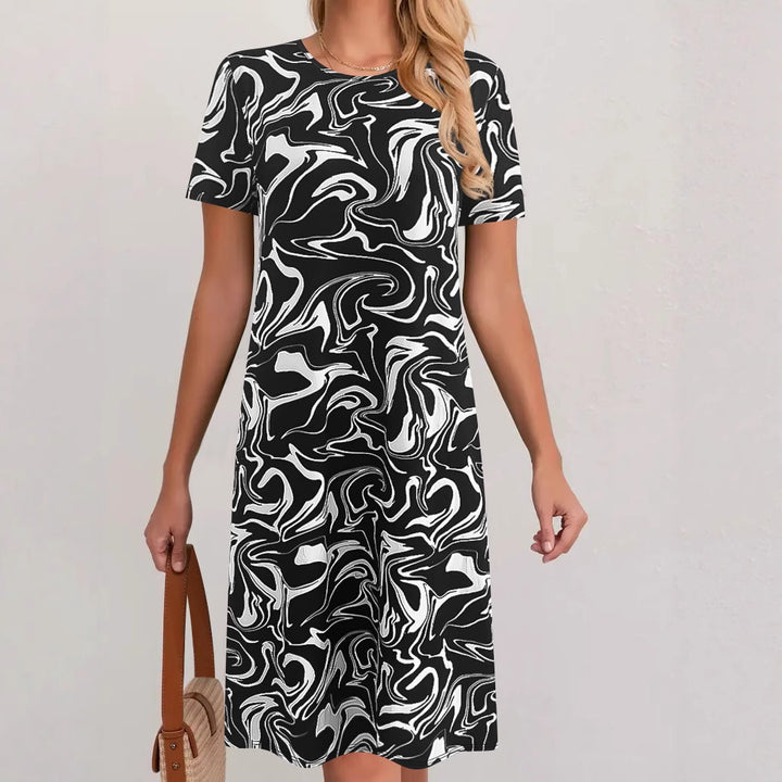 Dame Softe T-Shirt Kjole med kreativ marmorprint Stilla