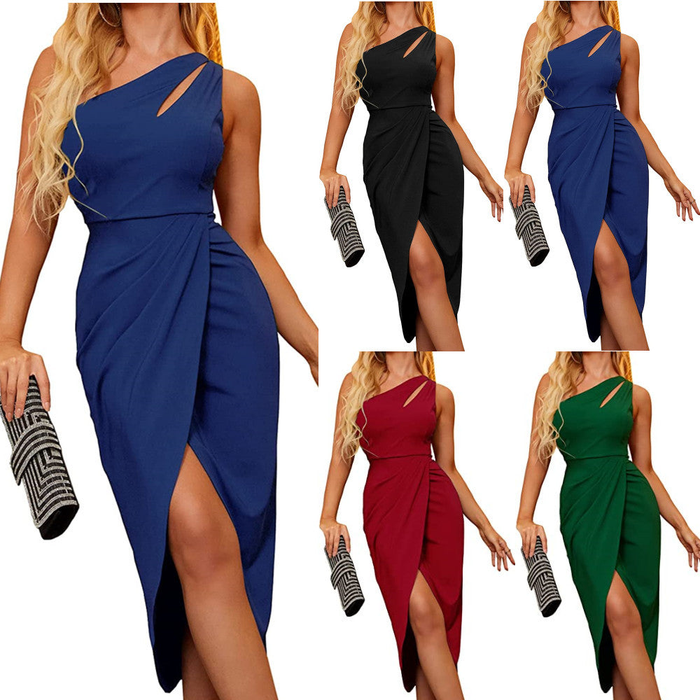Dame off-shoulder festkjole med asymmetrisk snit og drapering Stilla
