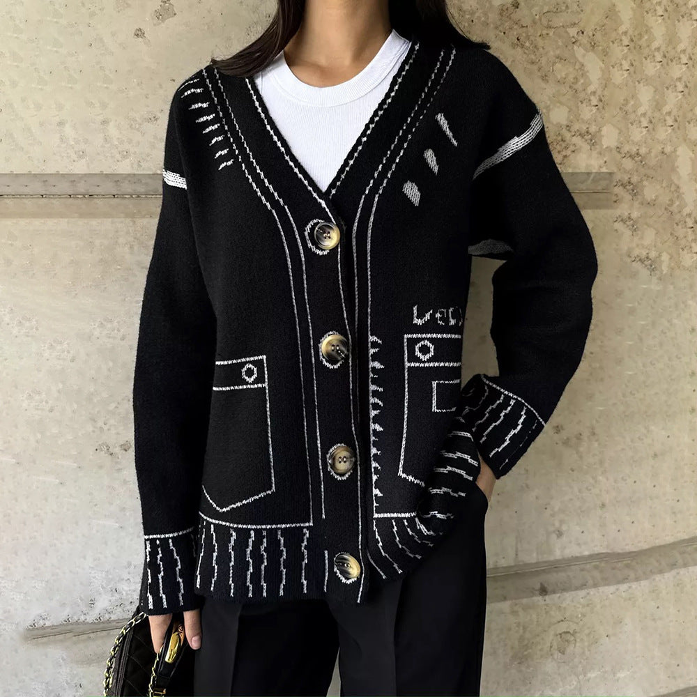Dame casual cardigan med grafisk mønster Stilla