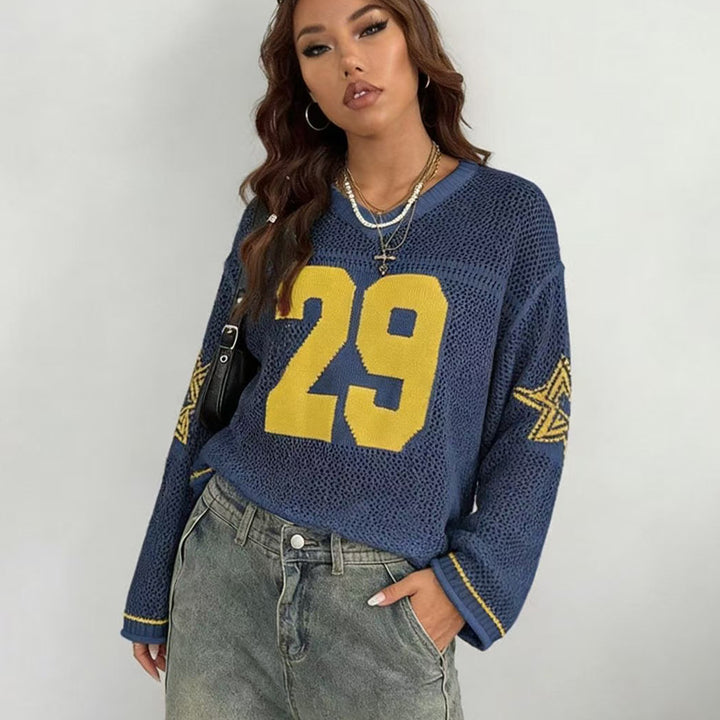 Dame afslappet oversized sweater med grafisk mønster Skovae