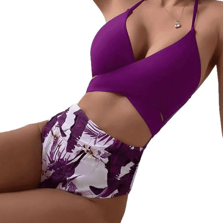 Damer Højt skåret bikini-sæt med kreativ indpaknings-top og blomsterbukse-design Stilla
