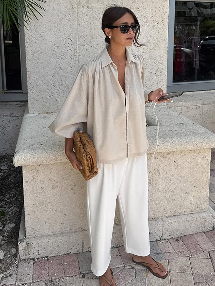 Dame Let Oversized Bluse med voluminøse Ærmer Stilla