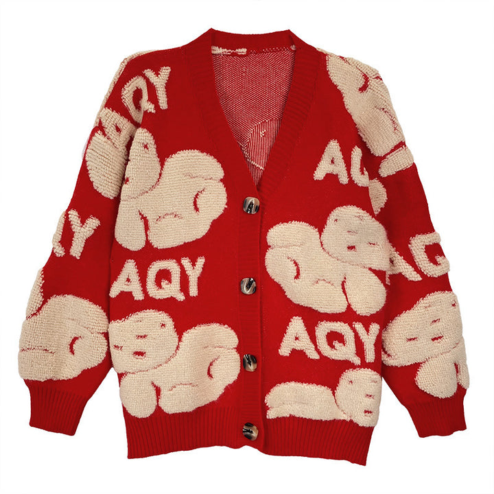 Kvinders hyggelige cardigan med stort tekstmotiv Stilla
