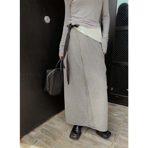 Dame casual denim wrap skirt med innovativ taljebinding Stilla