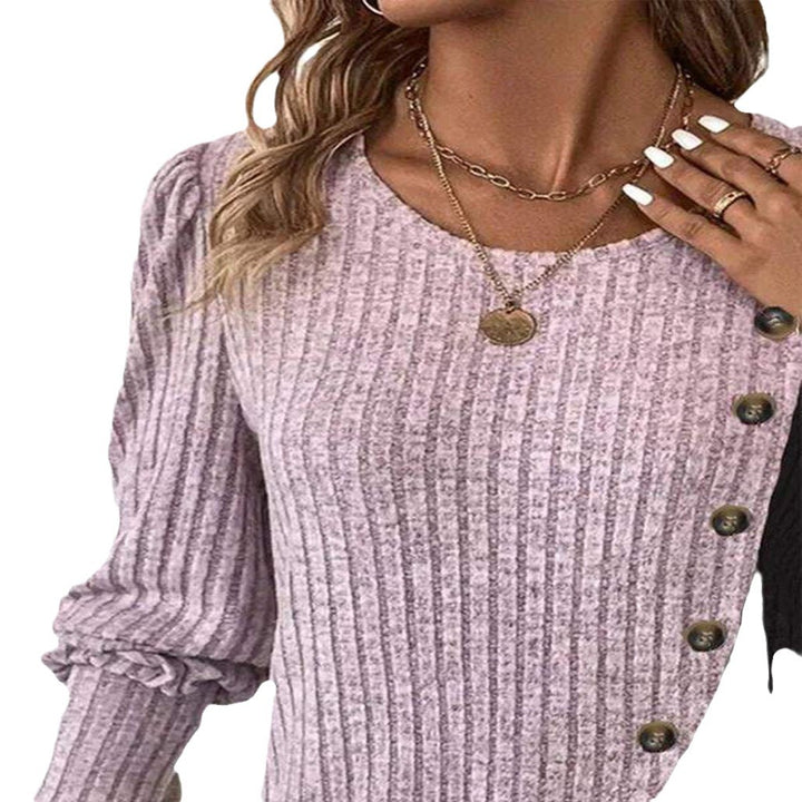 Kvinders sweater med asymmetrisk snit og knapdetaljer Stilla
