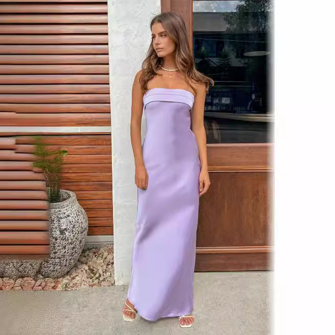Dame Elegant Maxi Kjole med Slank Elastik og Stropfri Design Skovae