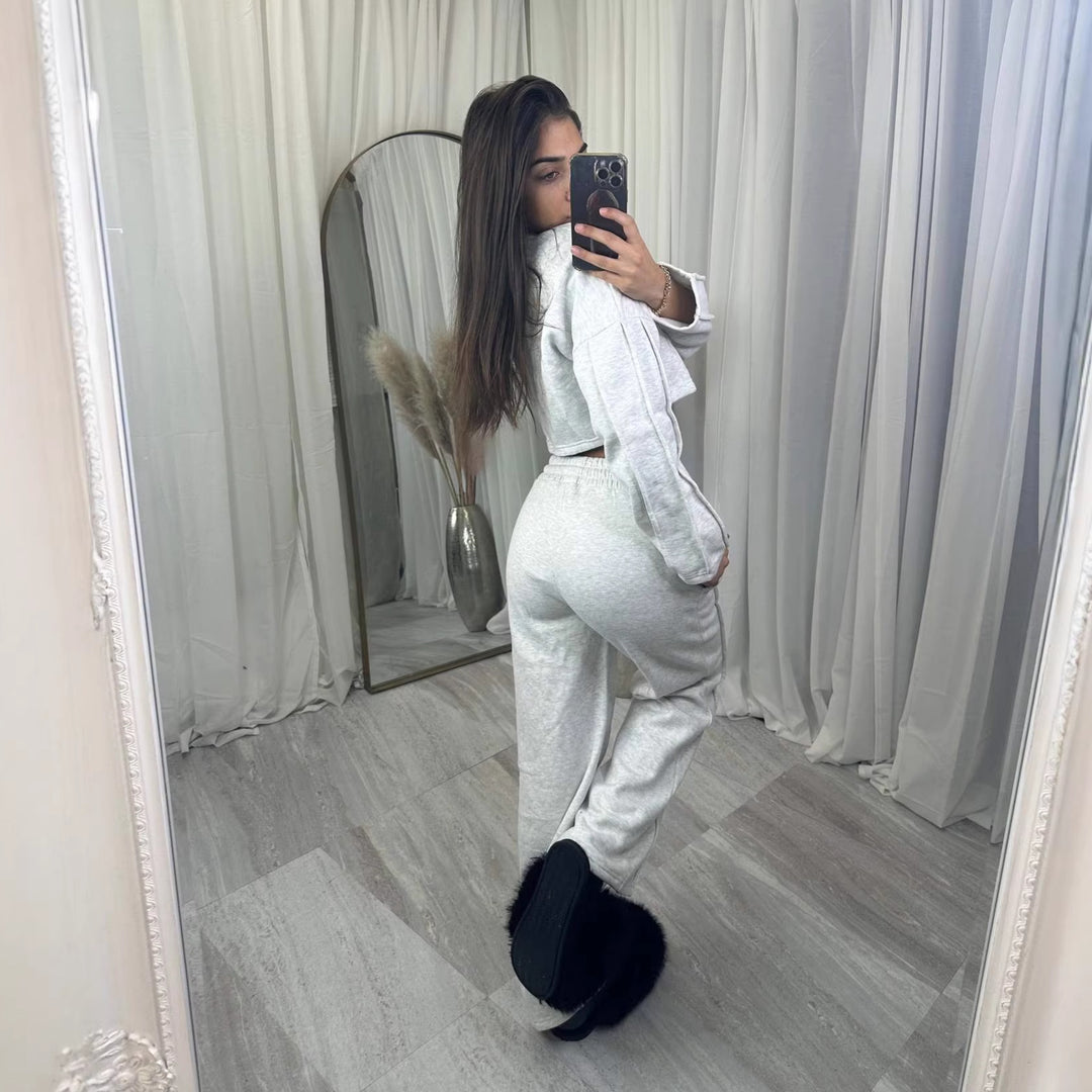 Kvinders afslappet cropped hoodie og brede joggingbukser sæt Skovae