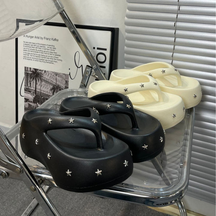 Dame komfortable flip-flops med dekorativ stjernesmuck Stilla