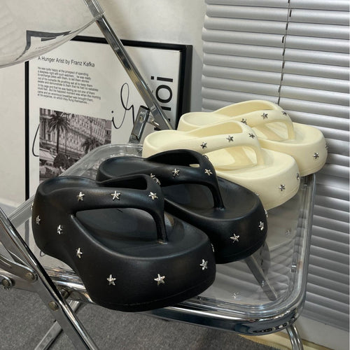 Dame komfortable flip-flops med dekorativ stjernesmuck Stilla