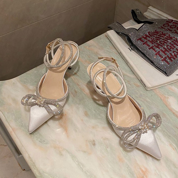 Dame Sling Heels med funklende sten detaljer og delikat sløjfe dekoration Stilla