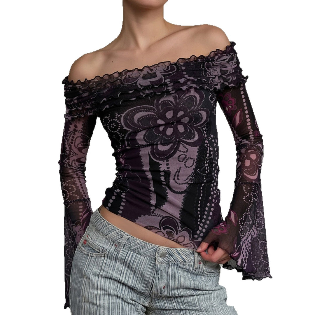 Dame Off-Shoulder Bluse med elegante rufledetaljer og brede ærmer Skovae