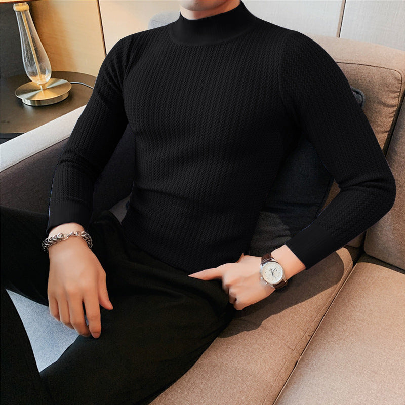 Unisex nan tekstureret vaffelstrikket pullover med smal ståkrave og ribkant Skovae