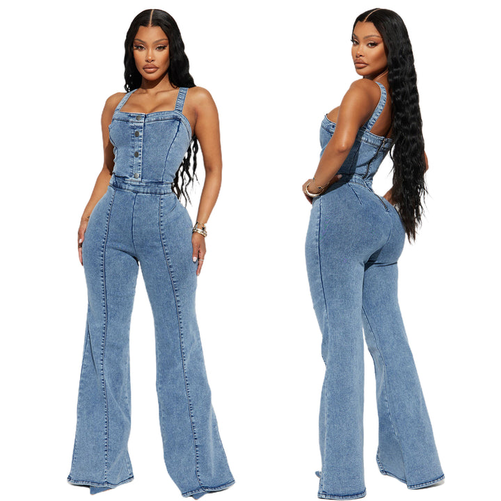 Dame Denim-Overalls med figursyet pasform og afslappede klapben Stilla