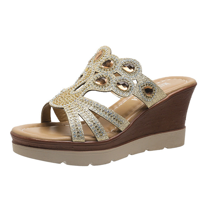 Dame Glamourøse Wedge-sandaler med funkende krystaludsmykninger Stilla