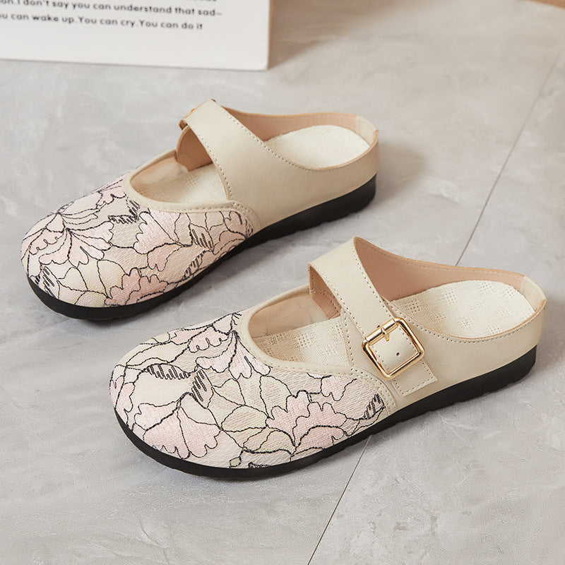 Dame elegante clogs med moderne blomsterdesign og justerbar rem Stilla