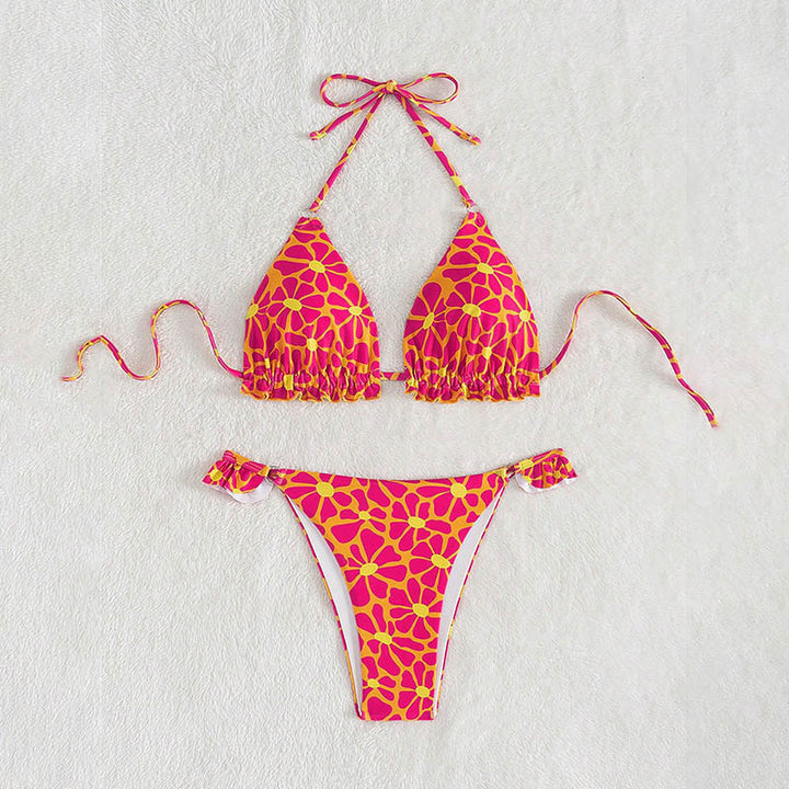 Dame Triangel-Bikini med farverigt blomsterdesign og justerbare stropper Skovae