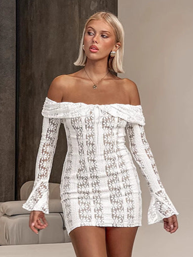 Dame Off-Shoulder Kjole med gennembrudt blonde og afslappede ærmer Stilla