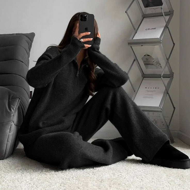 Kvinder Stand Krave Sweatshirt med Lynlås og Ribbet Design Skovae