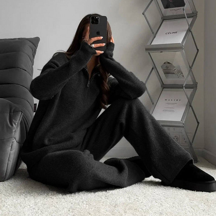 Kvinder Stand Krave Sweatshirt med Lynlås og Ribbet Design Skovae