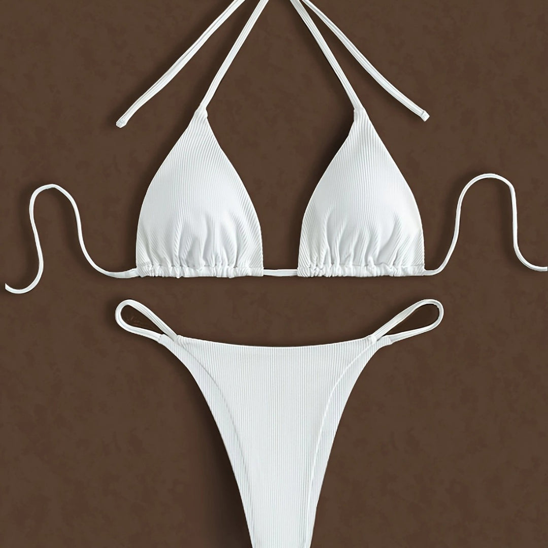 Dame Minimalistisk Ribben-Trekant-Bikini-Sæt Stilla