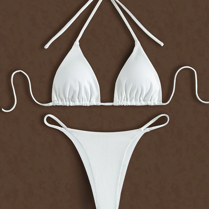 Dame Minimalistisk Ribben-Trekant-Bikini-Sæt Stilla