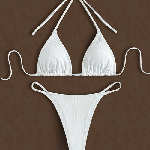 Dame Minimalistisk Ribben-Trekant-Bikini-Sæt Stilla