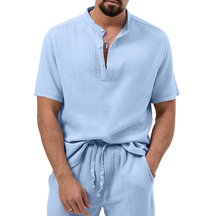 Herrer afslappet kortærmet Henley-shirt med struktureret overflade Stilla