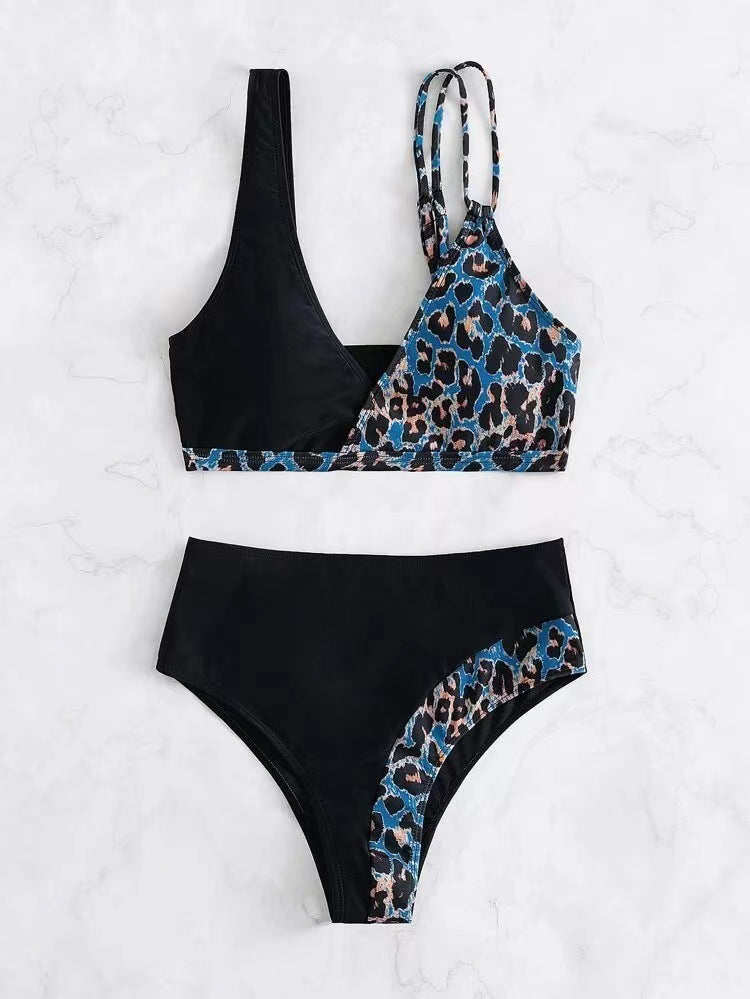 Dame bikini sæt med spændende leopardmønster og trendy farveblok Stilla
