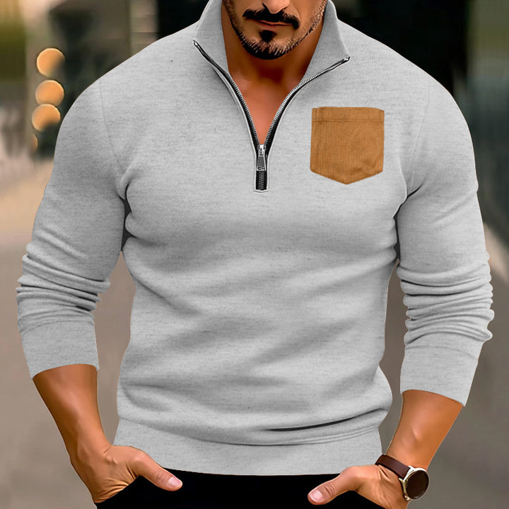 Herrer sweater med halv lynlås og moderne brystlomme Stilla