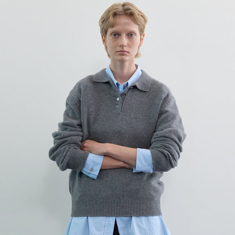 Herrer Pullover med krave og knapstolpe Stilla