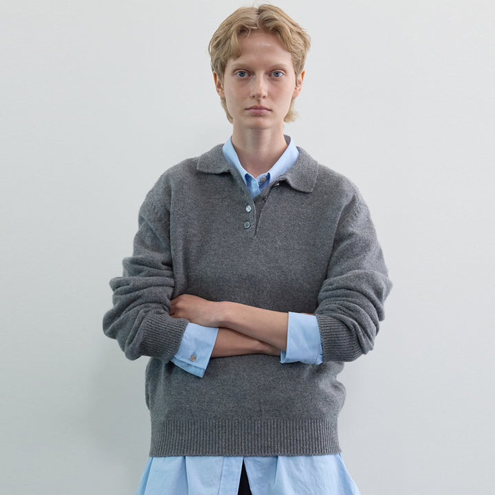 Herrer Pullover med krave og knapstolpe Stilla