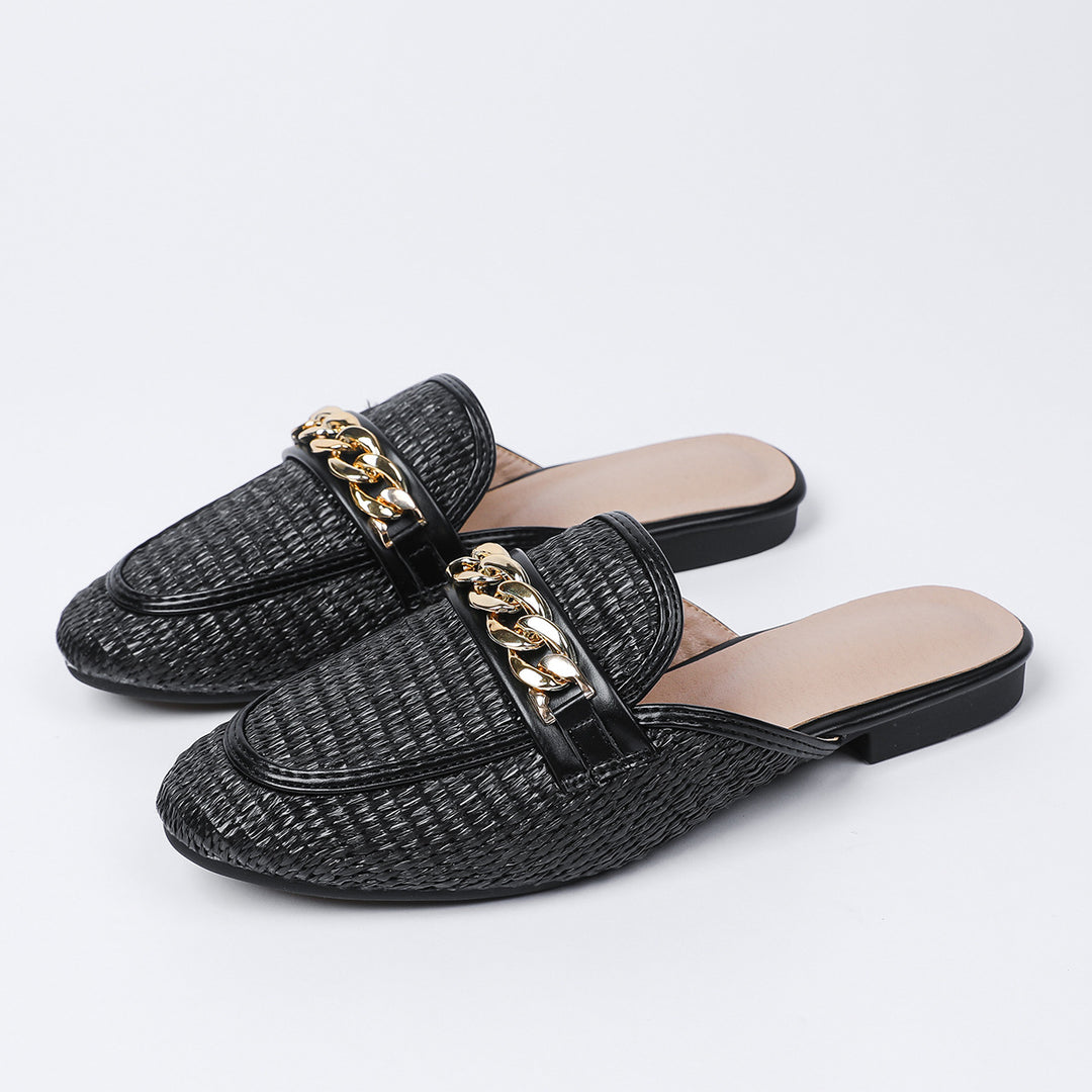 Dame Komfortable Slip-On Mules med Guld Kæde Stilla