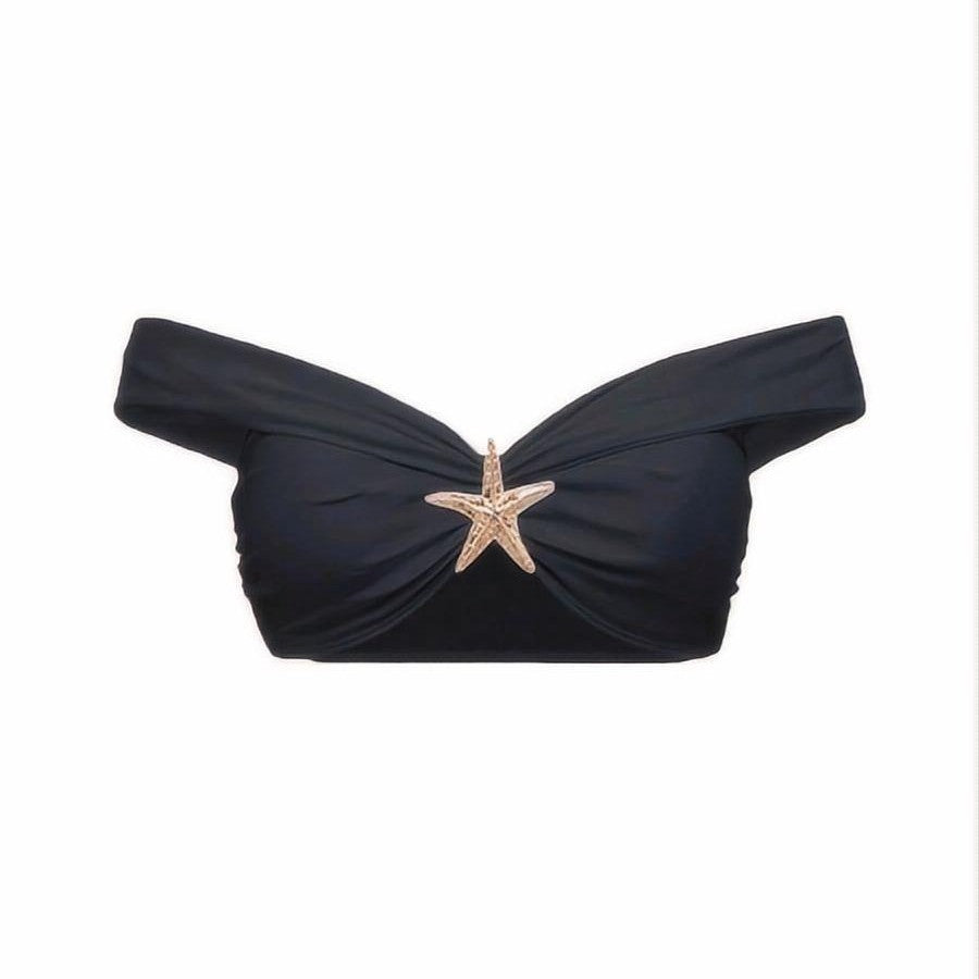 Dame bikini-sæt med elegant skræddersyet skørt-look og stilfuld stjerne-applikation Skovae