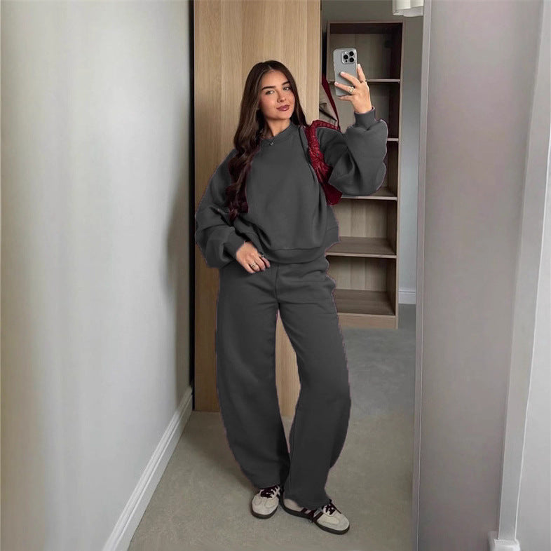 Kvinders Komfortable Sæt af Korte Sweatshirts og Bred Joggingbukser Skovae
