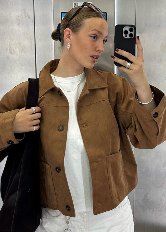 Stilla | Cropped Suede Button-Up Jakke