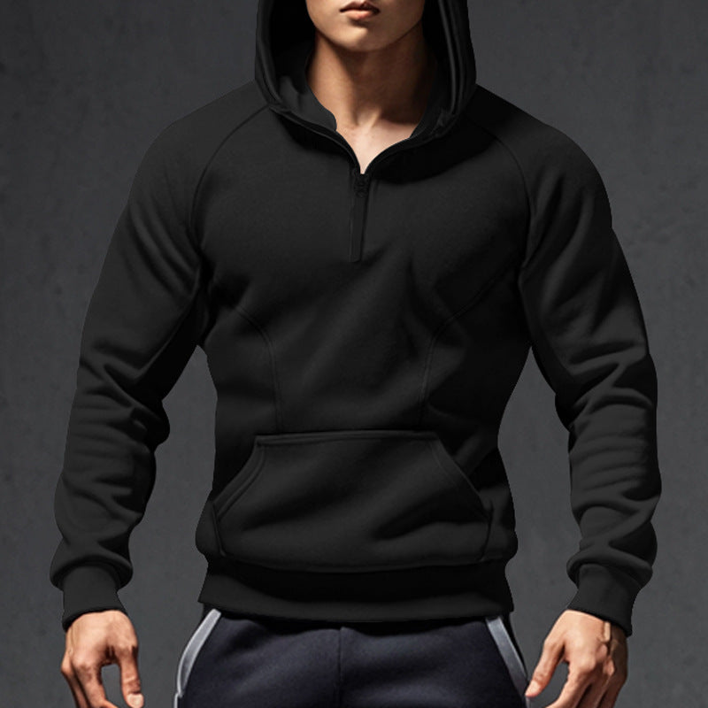 Herre hoodie med halvmiddel lynlås og praktisk kengurutaske Stilla