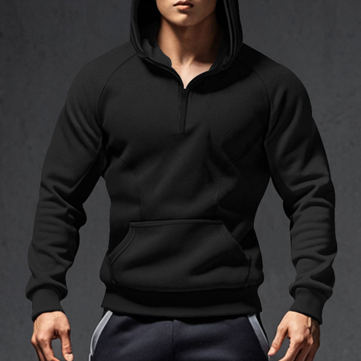 Herre hoodie med halvmiddel lynlås og praktisk kengurutaske Stilla